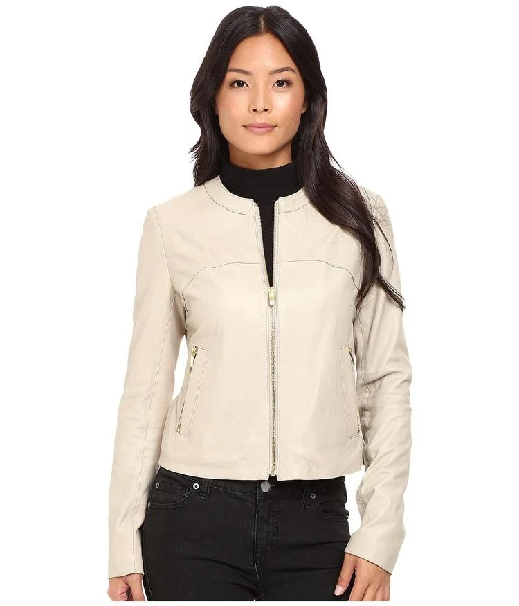 商品Via Spiga|Via Spiga Collarless Center Zip Leather Jacket,价格¥2500,第1张图片