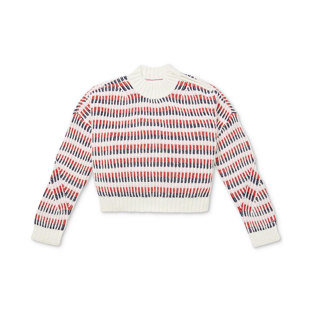 Women's Striped Sweater with Zippered Shoulders商品第2张图片规格展示