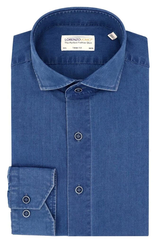 商品Lorenzo Uomo|Trim Fit Solid Denim Cotton Dress Shirt,价格¥378,第1张图片