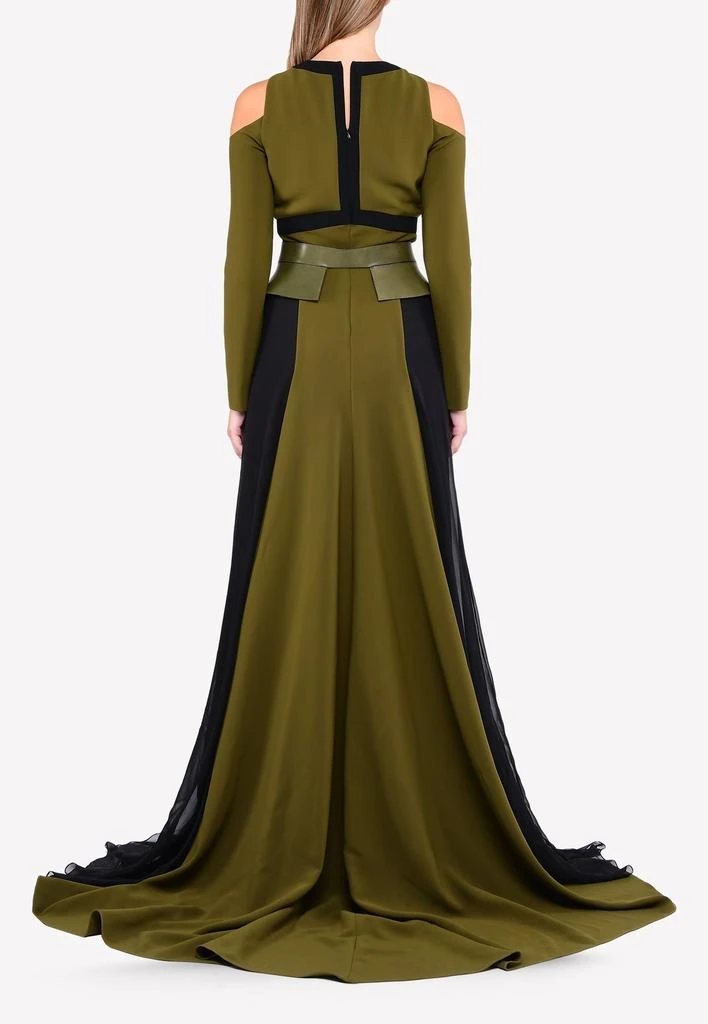 商品Bibhu Mohapatra|Cold-Shoulder Overflow Gown with Peplum Belt,价格¥15521,第3张图片详细描述