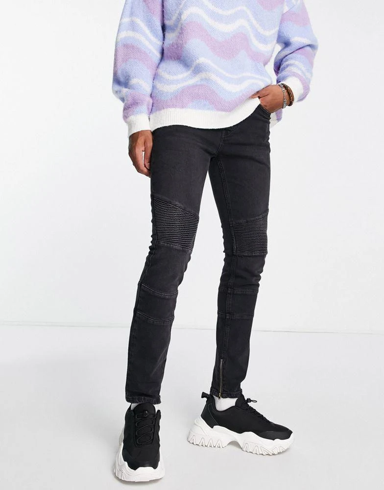 商品Topman|Topman stretch skinny biker jeans in black,价格¥238,第1张图片