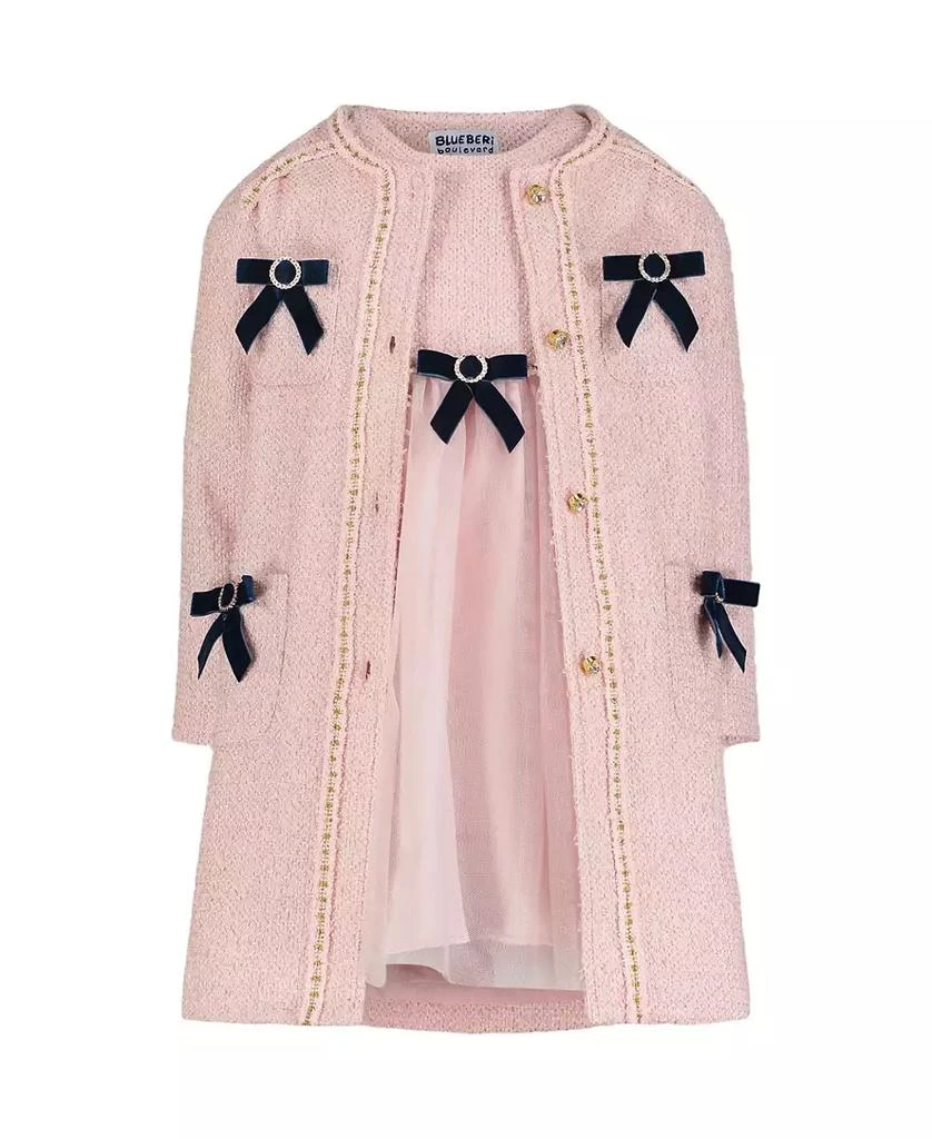 商品Blueberi Boulevard|Toddler and Little Girls Fit-and-Flare Bows Knit Dress, Coat with Hat, 3-Piece Set,价格¥187,第1张图片