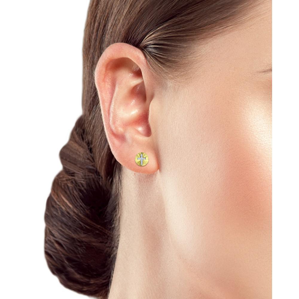 Cubic Zirconia Cross Disc Stud Earrings, Created for Macy's商品第2张图片规格展示