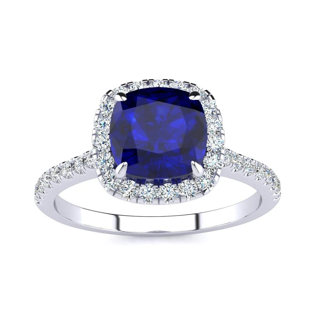 商品SSELECTS|2 Carat Cushion Cut Created Sapphire And Halo Diamond Ring In Sterling Silver,价格¥1155,第1张图片