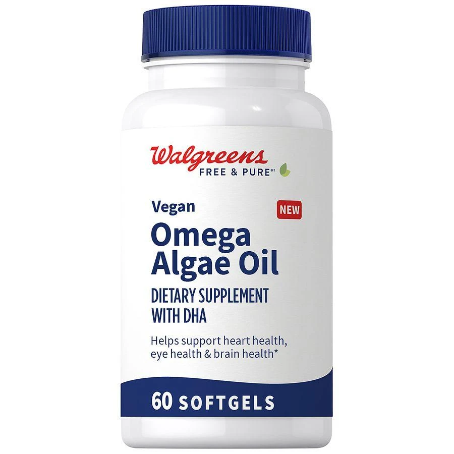 商品Walgreens Free & Pure|Vegan Omega Algae Oil with DHA Softgels (60 days),价格¥147,第1张图片