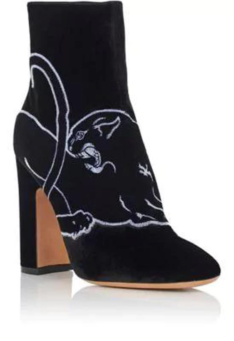 商品Valentino|Panther-Appliqué Velvet Ankle Boots,价格¥4307,第2张图片详细描述