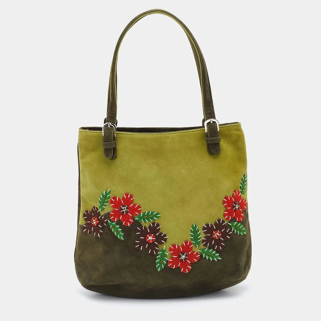 商品[二手商品] Moschino|Moschino Two Tone Green Alcantara Embroidered Flowers Hobo,价格¥863,第1张图片