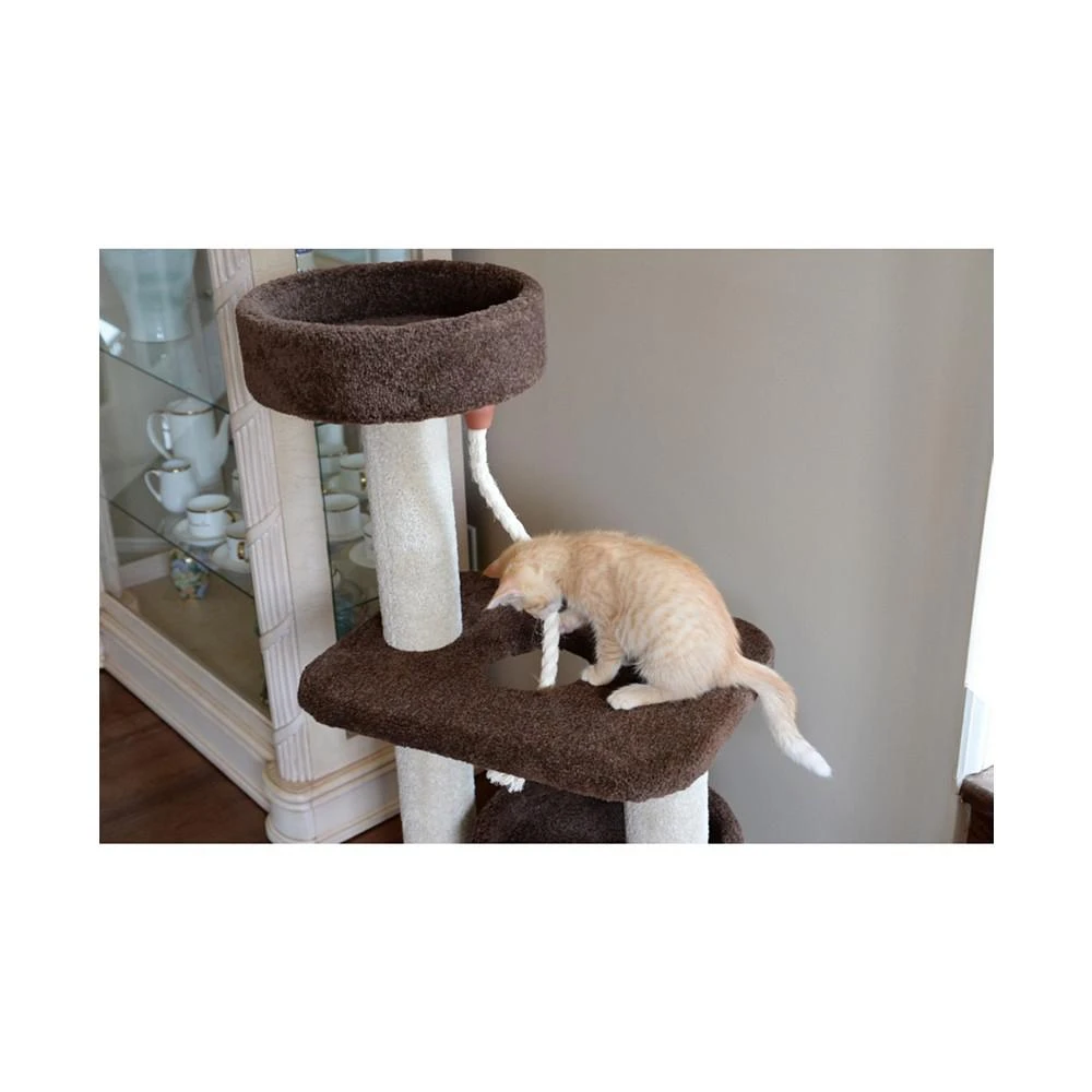 3-Tier Carpeted Real Wood Cat Tree Condo 商品