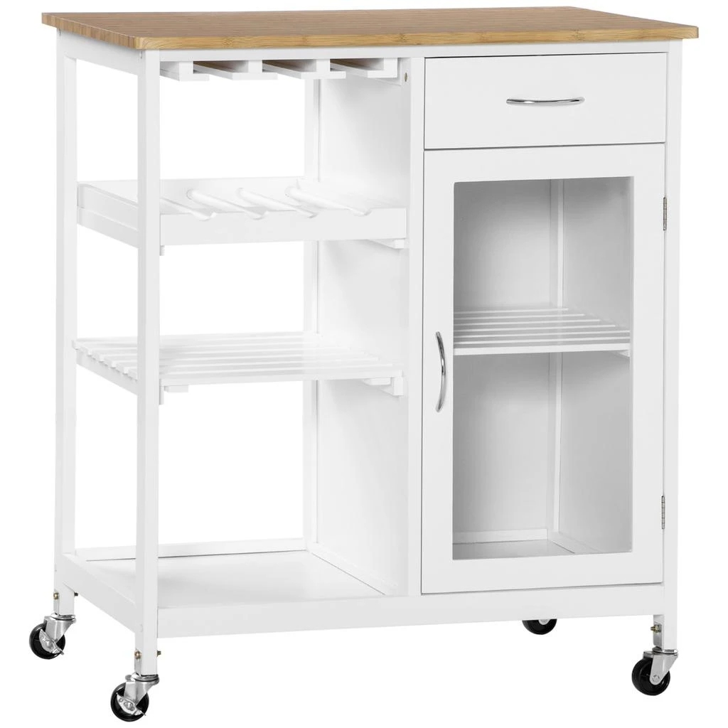 商品Streamdale Furniture|Streamdale White Rolling Kitchen Island with Storage & Wine Rack,价格¥1882,第1张图片