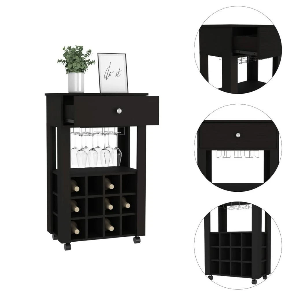 商品Simplie Fun|Ambler 1-Drawer 12-Bottle Wine Cabinet Black Wengue,价格¥2335,第3张图片详细描述