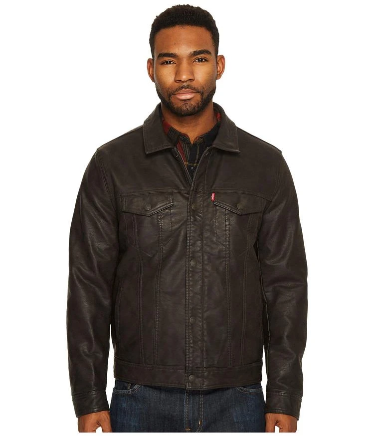 Faux Leather Trucker with Sherpa Collar and Polytwill Lining 商品
