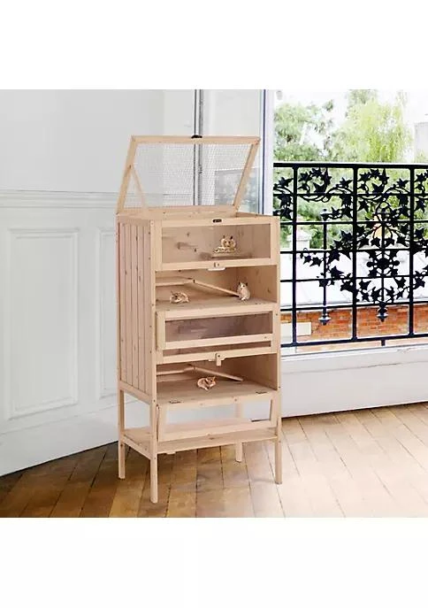 商品PawHut|5 Tier Fir Wood Hamster Cage Mouse Rats Small Animals Play House Exercise Activity Center Natural,价格¥1325,第4张图片详细描述