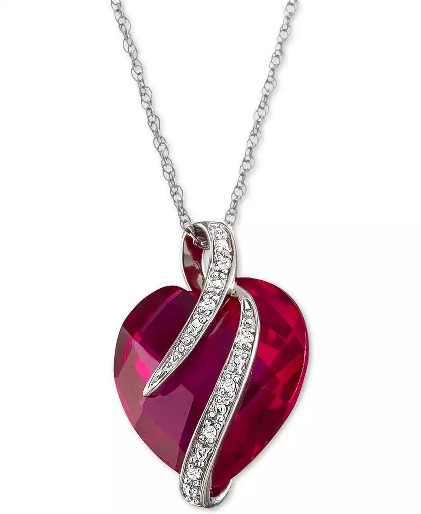 商品Macy's|Lab-Grown Ruby (10-3/4 ct. t.w.) & White Sapphire Accent 18" Heart Pendant Necklace in Sterling Silver,价格¥169,第2张图片详细描述