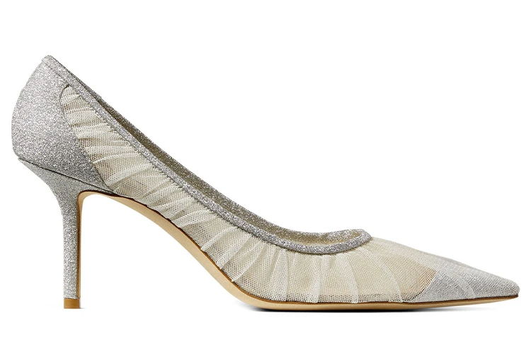 商品[国内直发] Jimmy Choo|LOVE 金属银色亮片布 细跟 高跟鞋 6.5cm 女款 银色,价格¥6641,第3张图片详细描述