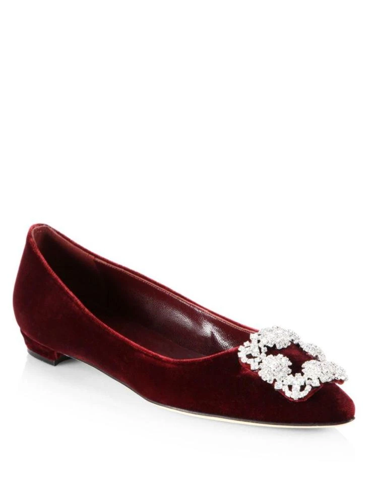 商品Manolo Blahnik|天鹅绒钻扣平底鞋,价格¥4422,第1张图片