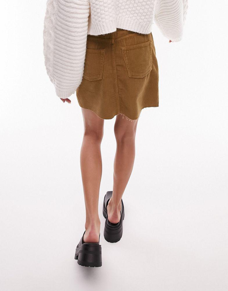Topshop denim skirt in khaki cord商品第2张图片规格展示