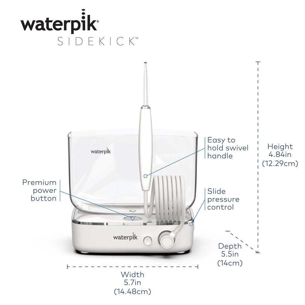 商品Waterpik|Waterpik Sidekick Portable Water Flosser, Perfect for Travel & Home, ADA Accepted, White/Chrome WF-04,价格¥1068,第4张图片详细描述