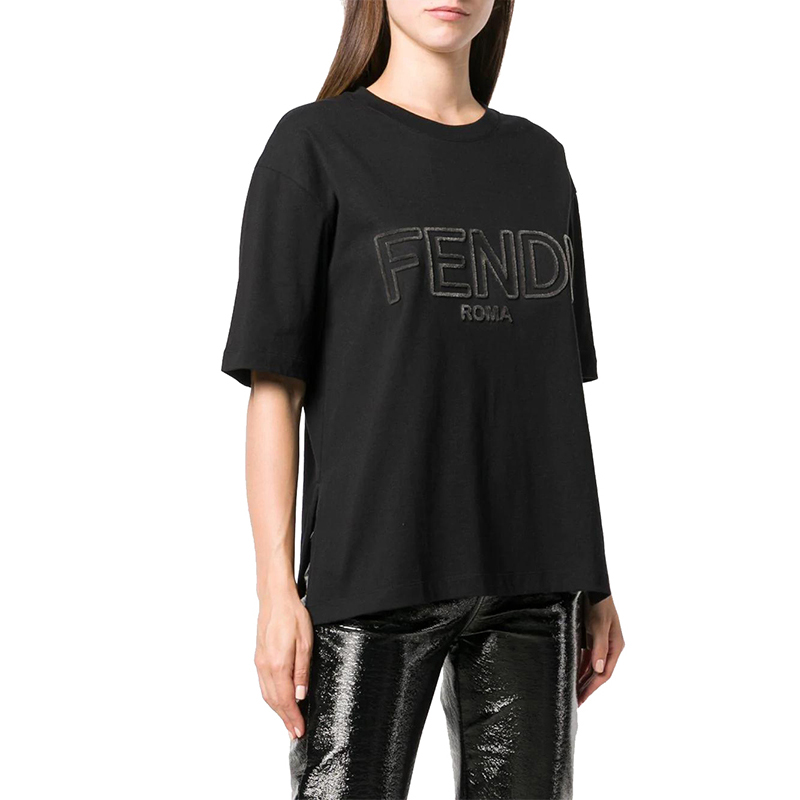 Fendi 芬迪 女士黑色时尚休闲字母短袖T恤 FAF077-A47A-F0GME商品第4张图片规格展示