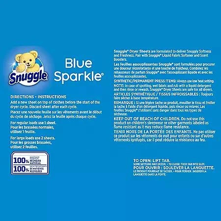 商品Snuggle|Snuggle Fabric Softener Dryer Sheets, Blue Sparkle, 320 ct.,价格¥86,第2张图片详细描述