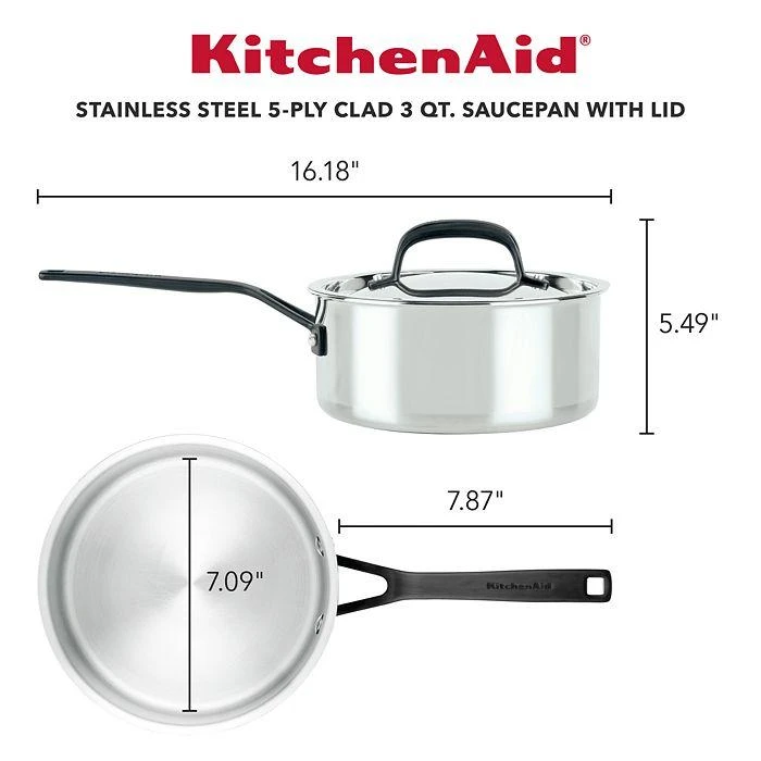 商品KitchenAid|5 Ply Stainless Steel 3 Qt Saucepan and Lid,价格¥661,第5张图片详细描述