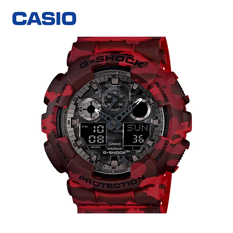 商品[国内直发] Casio|卡西欧（CASIO）手表G-SHOCK系列迷彩运动双显示防震电子男表 红色迷彩GA-100CM-4A-红色-GA-100CM-4A,价格¥1060,第1张图片