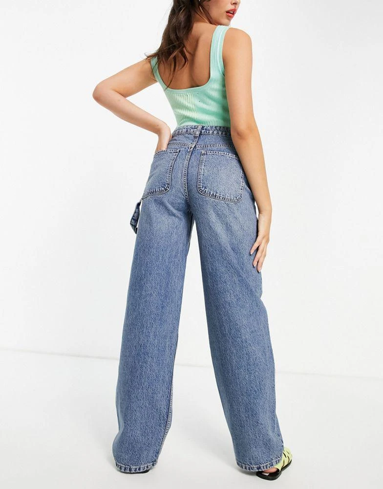 商品ASOS|ASOS DESIGN cotton blend mid rise oversized 'skater' jean in greencast - MBLUE,价格¥138,第2张图片详细描述
