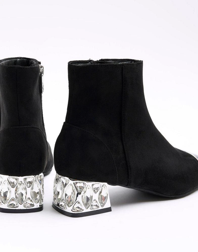 商品River Island|River Island Suedette diamante heel ankle boots in black,价格¥486,第4张图片详细描述
