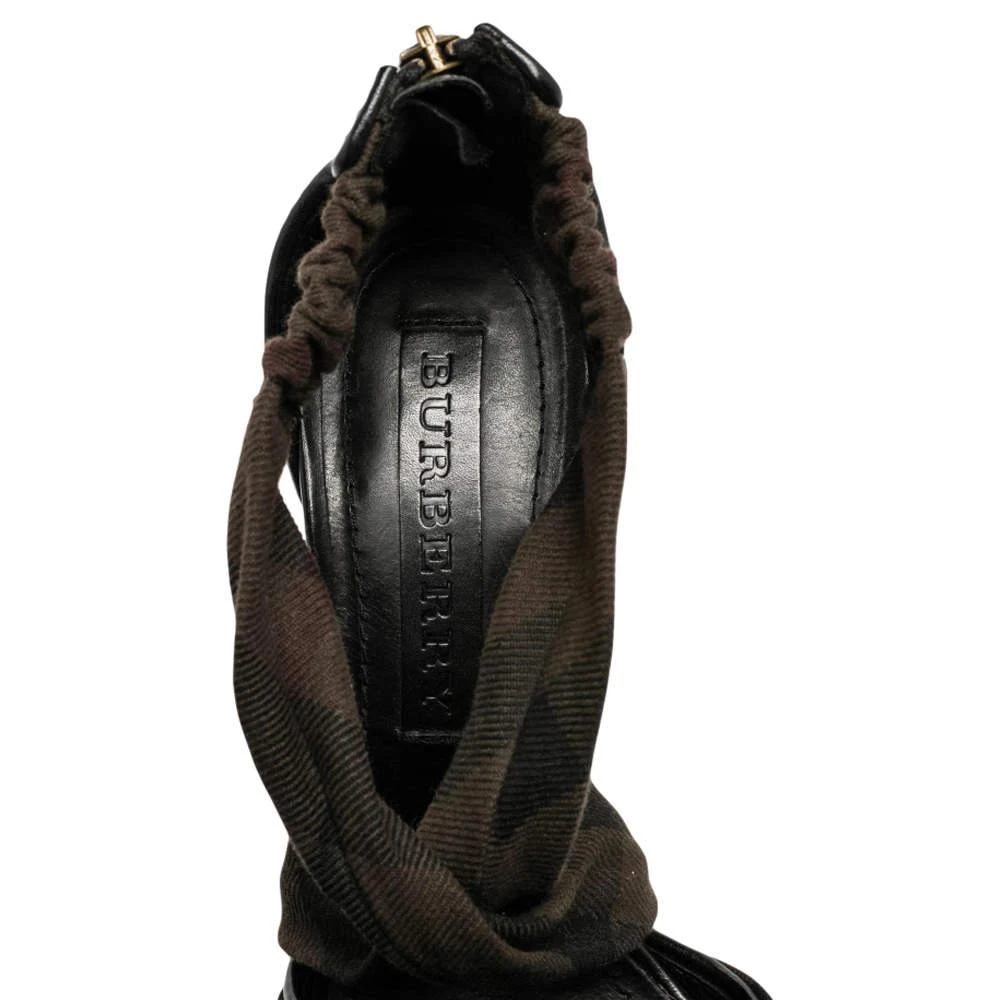 Burberry Black/Brown Check Canvas And Leather Wedge Platform Espadrilles Sandals Size 38.5 商品