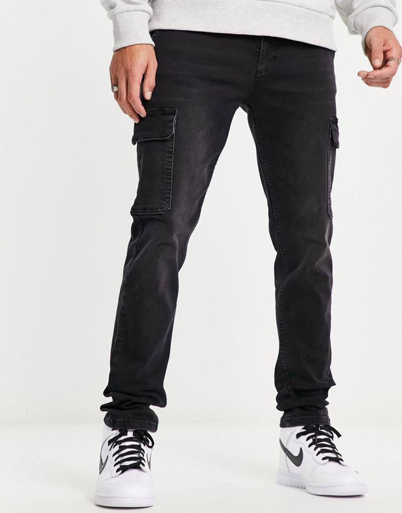 ASOS DESIGN skinny jeans in washed black with cargo pocket商品第4张图片规格展示