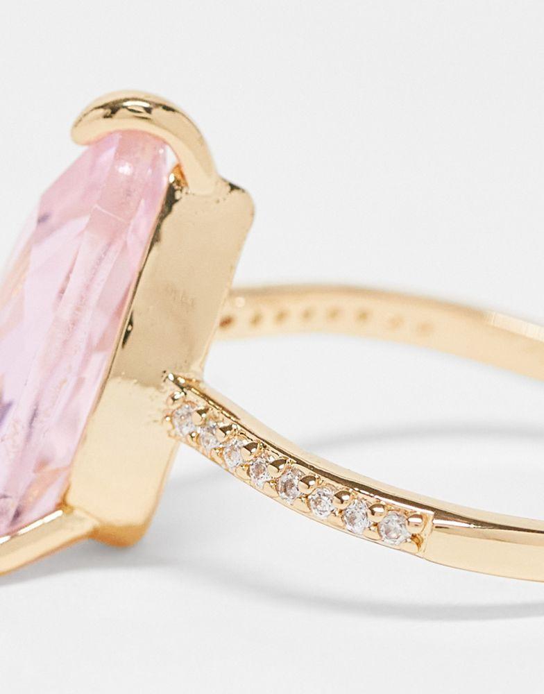 ASOS DESIGN Curve ring with teardrop pink crystal in gold tone商品第4张图片规格展示