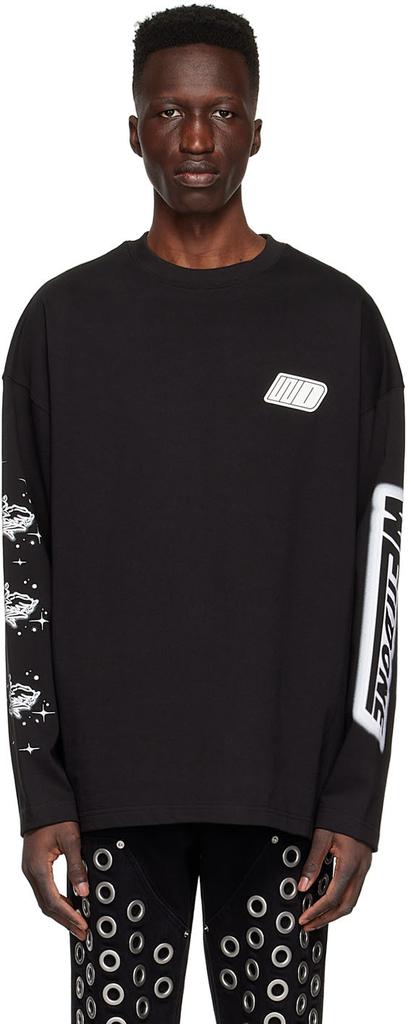 Black Cotton Long Sleeve T-Shirt商品第1张图片规格展示