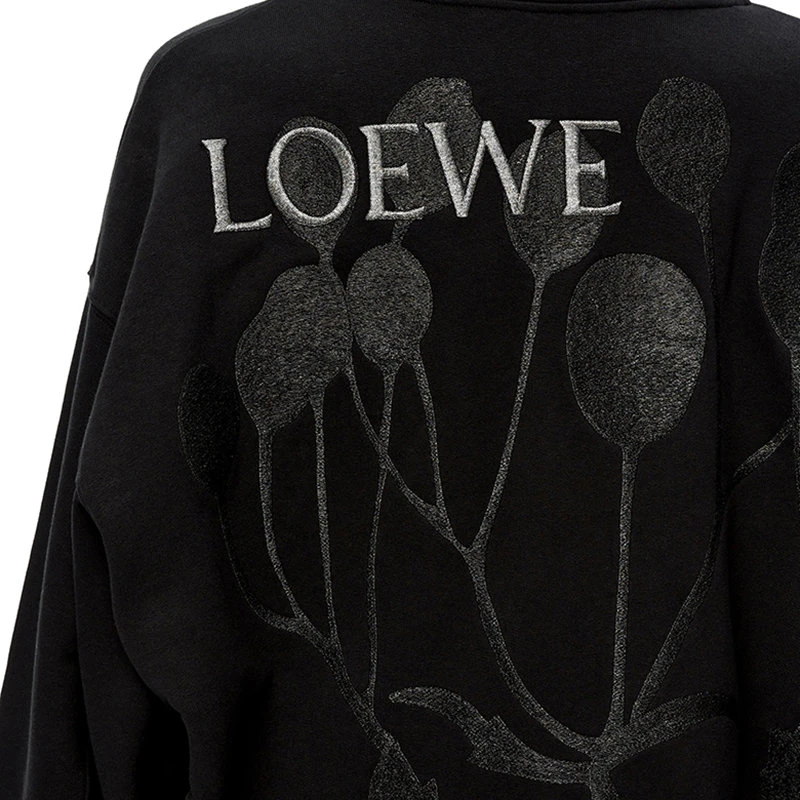 【预售3-7天】LOEWE/罗意威 22年春夏新款 女士黑色纯棉抓绒面料植物标本和Logo刺绣连帽衫卫衣S800Y25X05-1100 商品