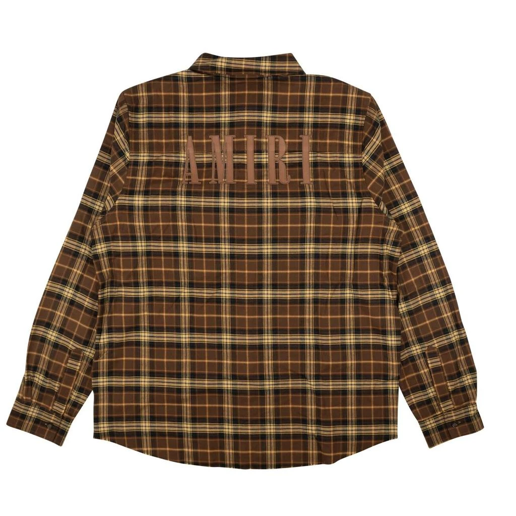 商品AMIRI|Brown Leather Logo Flannel Button Down Shirt,价格¥2410,第2张图片详细描述