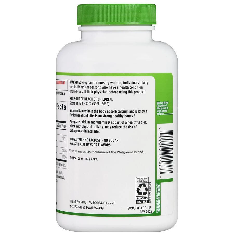 商品Walgreens|Calcium 1200 mg Plus Vitamin D3 25 mcg Softgels,价格¥171,第4张图片详细描述
