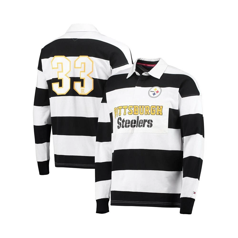 商品Tommy Hilfiger|Men's Black, White Pittsburgh Steelers Varsity Stripe Rugby Long Sleeve Polo Shirt,价格¥974,第1张图片