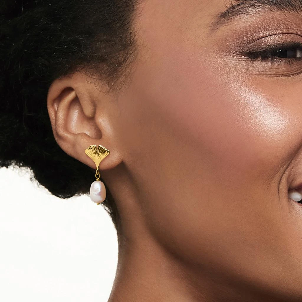 商品Ross-Simons|Ross-Simons Cultured Semi-Baroque Pearl Ginkgo Leaf Drop Earrings in 14kt Yellow Gold,价格¥1186,第2张图片详细描述