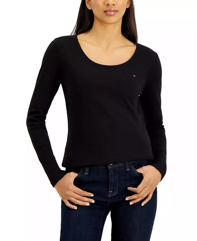 商品Tommy Hilfiger|Women's Solid Scoop-Neck Long-Sleeve Top,价格¥156,第1张图片