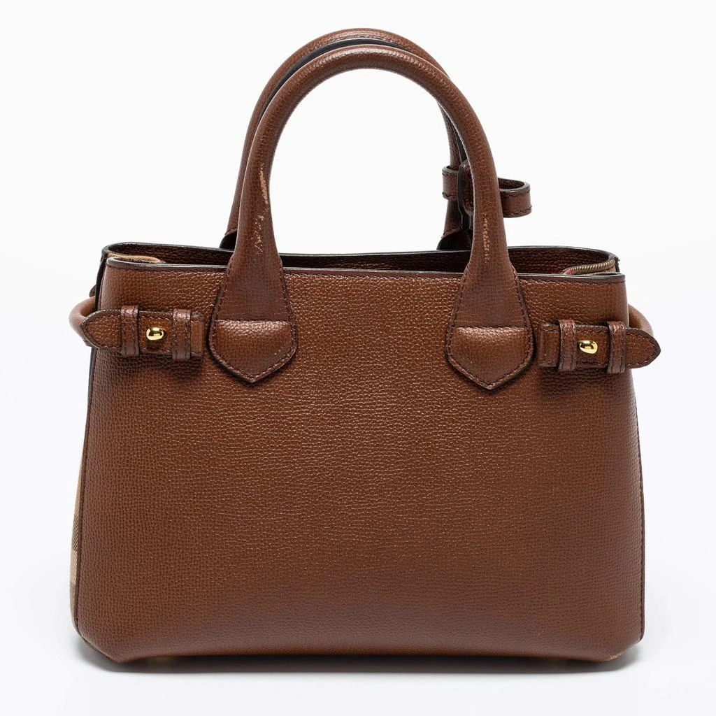 商品[二手商品] Burberry|Burberry Brown Leather and House Check Fabric Small Banner Tote,价格¥5787,第4张图片详细描述