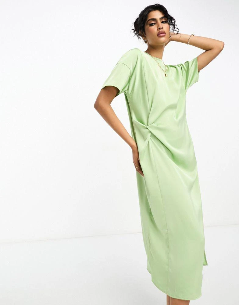 商品River Island|River Island satin midi dress with knot detail in green,价格¥427,第4张图片详细描述