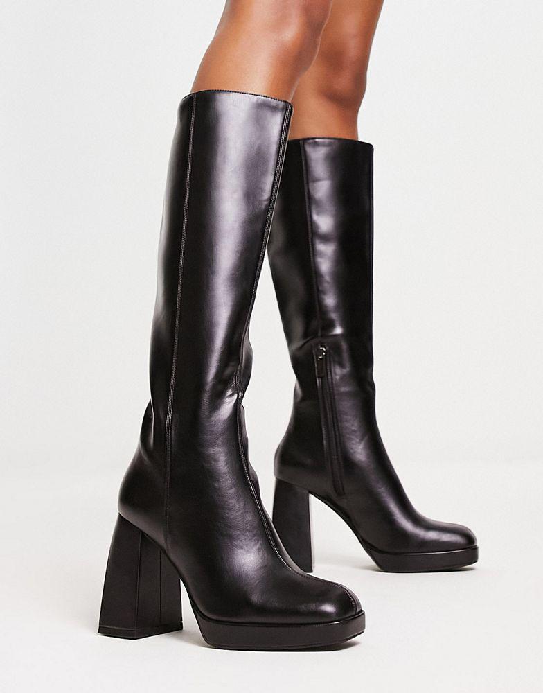 Bershka knee high platform boots in black pu商品第2张图片规格展示