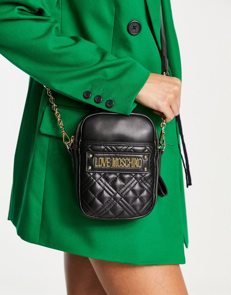 Love Moschino quilted crossbody bag with wrist strap in black商品第1张图片规格展示