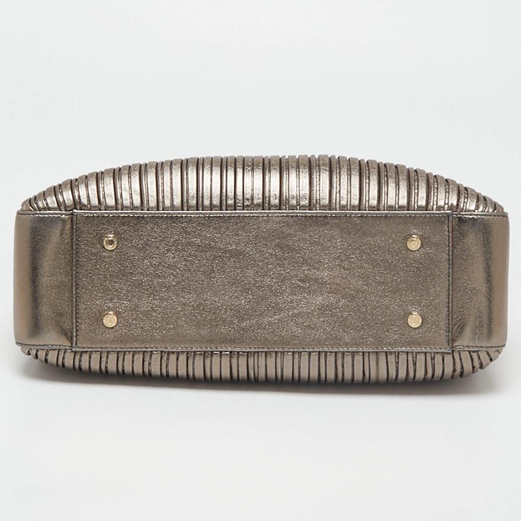 Bvlgari Metallic Grey Leather Monte Plisse Shopper Tote商品第6张图片规格展示