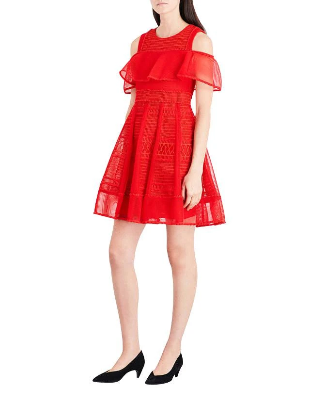 商品Maje|Maje Women's A-line Red Polyester Mesh-Kint Embroidered Dress H17ROSALIE,价格¥3960,第1张图片