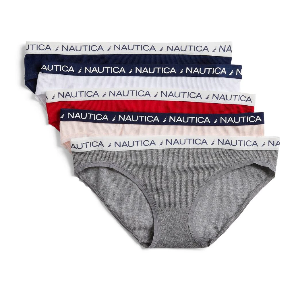 商品Nautica|Nautica Womens Seamless Ribbed Logo Bikini Briefs, 5-Pack,价格¥105,第1张图片