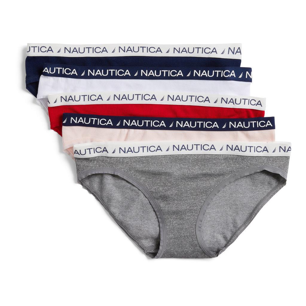 商品Nautica|Nautica Womens Seamless Ribbed Logo Bikini Briefs, 5-Pack,价格¥125,第1张图片