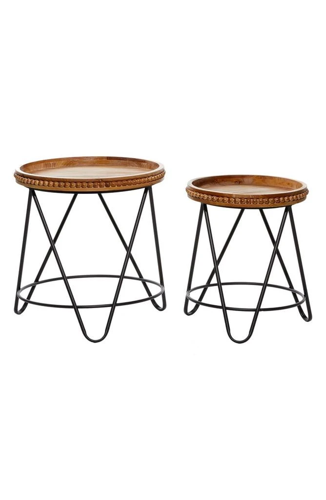 商品GINGER BIRCH STUDIO|Black Metal Beaded Accent Table with Brown Wood Top - Set of 2,价格¥1788,第1张图片