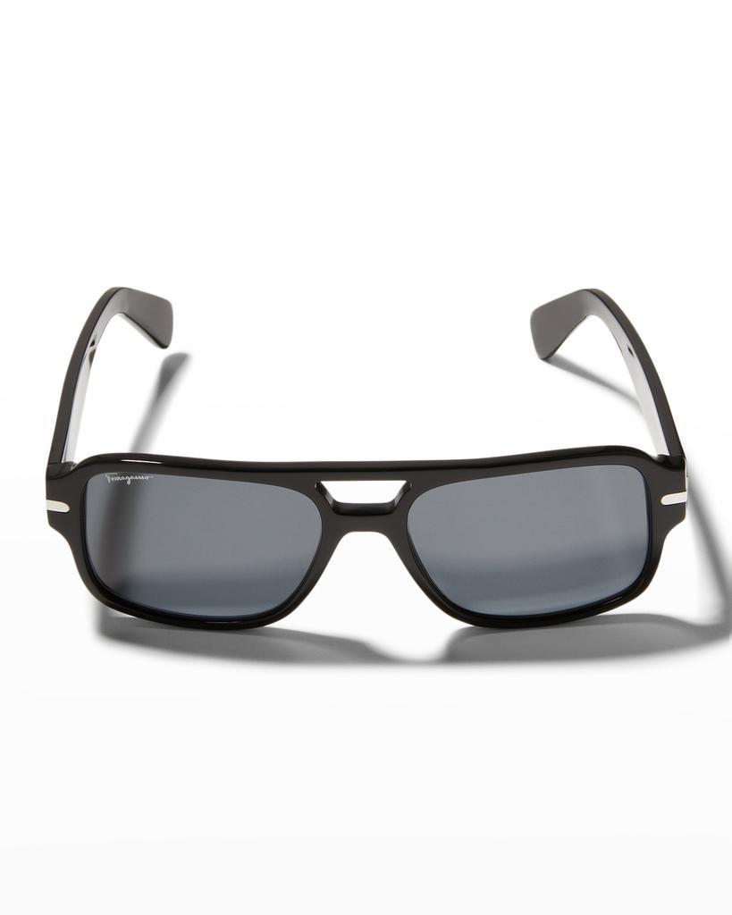 商品Salvatore Ferragamo|Men's Double Bridge Logo Navigator Aviator Sunglasses,价格¥2433,第5张图片详细描述