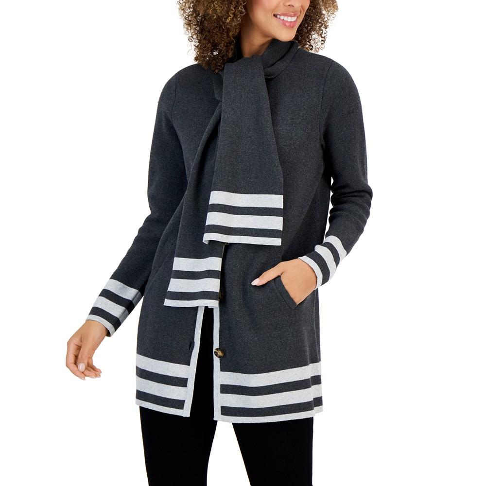 Women's Cotton Striped Shawl-Neck Cardigan Sweater商品第3张图片规格展示