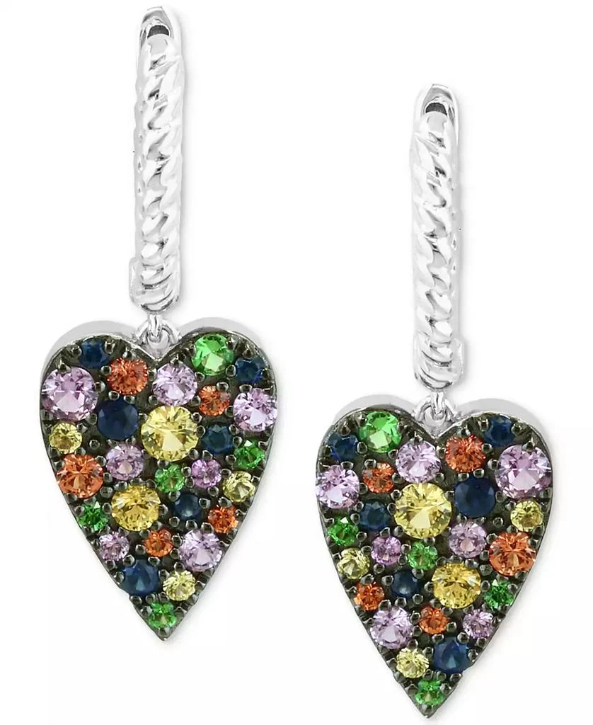 商品Effy|EFFY® Multi-Sapphire (1-3/8 ct. t.w.) & Tsavorite (1/8 ct. t.w.) Heart Dangle Hoop Earrings in Sterling Silver,价格¥4530,第3张图片详细描述