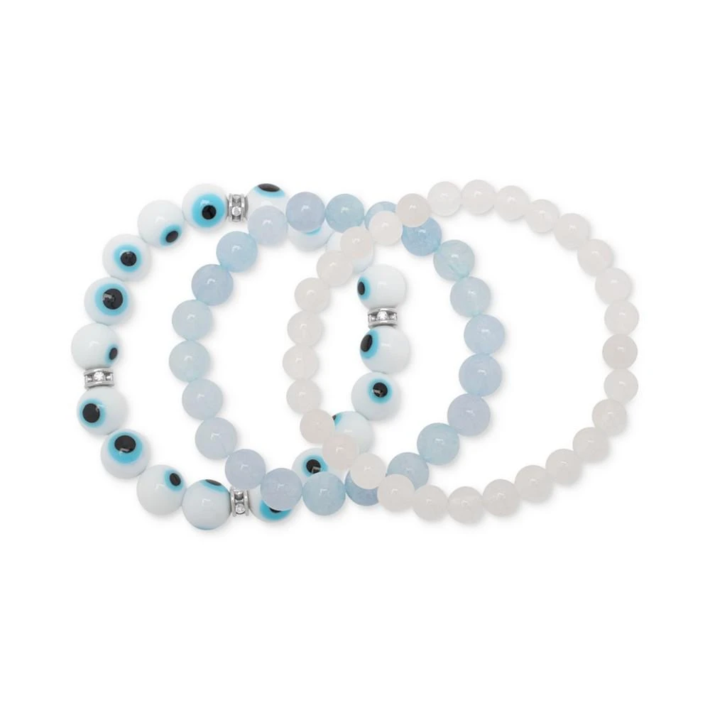 商品Macy's|3 Pc. Set Aquamarine, Jade, & Cubic Zirconia Evil Eye Stretch Bracelets,价格¥281,第1张图片